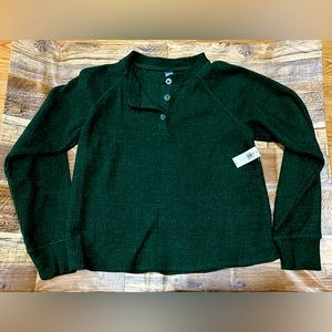 Old Navy Green Long Sleeve Waffle Knit Top